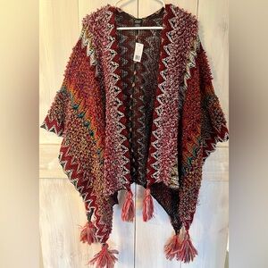 Roffe Bohemian Knit Shawl with Tassels NEW